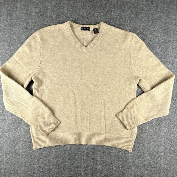 Grant Thomas 100% Pure Wool Sweater Mens Sz Large (tag XXL) Beige V-Neck VTG 90’ - Picture 1 of 6